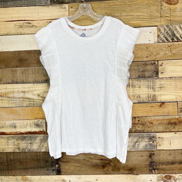 Anthropologie Pilcro Sustainable Ruffle Eyelet White Tunic Tank Size Medium - Picture 2 of 9